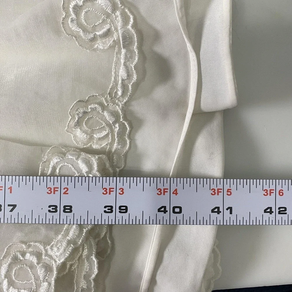 Vintage Sheer Peignoir Set Womens Medium Ivory Nightgown‎ Robe Lace Pearl 60s